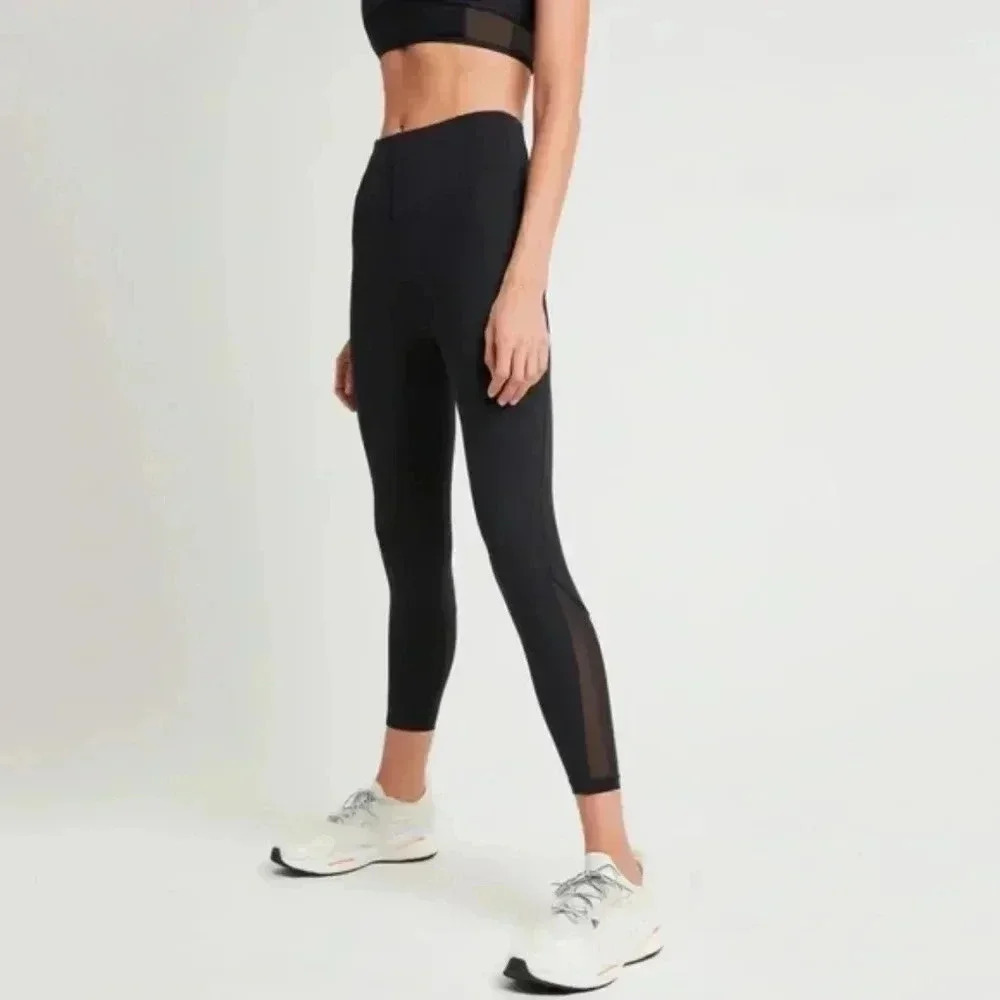 Le Ore Bandier Andria High Rise Corset Waist Mesh Leggings in Black